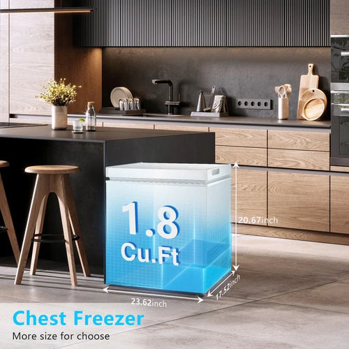 1.8 Cu.Ft Chest Freezer with Removable Basket, Bottom Drain, 7-Level Thermostat, Freestanding Design for Home and Apartment