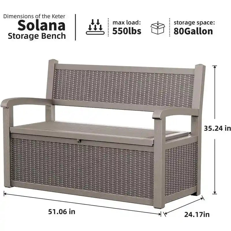 Panca contenitore in resina per tutte le condizioni atmosferiche con scomparto nascosto con serratura, design effetto rattan, portata di 500 lb, capacità di 70 galloni