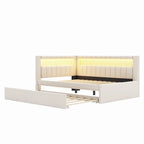 Gestoffeerd platformbed met USB-poorten en ledverlichting - bedframe voor tweepersoonsbed/twin-size met 2 opberglades - moderne slaapkamer