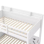 Twin over Full Bunk Bed with Storage, LED Lights & Charging Station, Wood Bunked Bed Beside Shelves for Kids & Teens