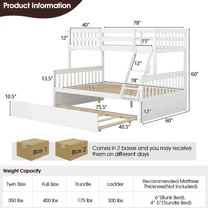 Letto a castello Gymax con letto singolo sopra un letto matrimoniale, estraibile singolo e piattaforma convertibile