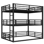 Dreifach-Etagenbett, Metall-Etagenbett in voller Größe mit Sicherheitsgeländern, robustes Etagenbett mit geräuschreduziertem Design, Schwarz