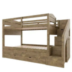 Whisen Twin XL Bunk Bed Frame with Trundle, Bunk Bed with Storage, Bunk Bed with Solid Wood, Storage Staircase, Wardrobe, 3Drawer, for Kids