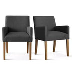 Set van 6 gestoffeerde eetkamerstoelen met armleuningen, moderne linnen fauteuils met houten poten, accentstoelen voor eetkamer en woonkamer - Panipeachy