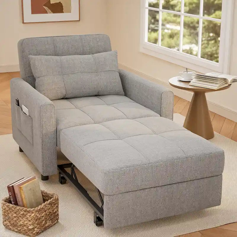 Poltrona letto estraibile 3-in-1, divano lounge imbottito trasformabile, regolabile e pieghevole
