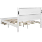 ModernLuxe Queen/King Size Platform Bed with Tall Headboard, Rustic Wood Bed Frame with 2 Drawers, LED Lights & USB Ports