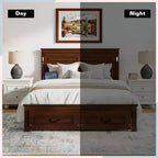 ModernLuxe Queen/King Size Platform Bed with Tall Headboard, Rustic Wood Bed Frame with 2 Drawers, LED Lights & USB Ports