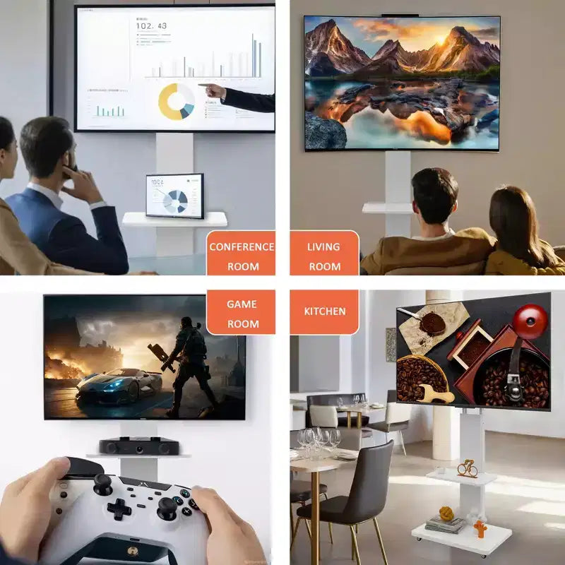 TV-Ständer für 32–75-Zoll-Fernseher, höhenverstellbarer mobiler TV-Wagen mit Schublade und Rollen für Wohnzimmer, Schlafzimmer und Büro – ModernLuxe