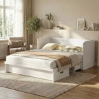 Mjkone Queen Size Convertible Murphy Cabinet Bed with Mattress, USB Charging, Storage Drawers