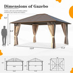 EROMMY Hardtop Gazebo,Outdoor Pergola with Double Roof & Netting & Curtains,Heavy Duty Canopy for Patio, Backyard, Pool party