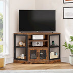 Mobile TV angolare in stile farmhouse, centro d'intrattenimento e consolle multimediale per TV fino a 55" con presa di corrente