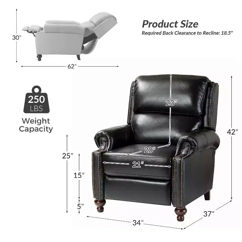 Set van 2 moderne Elisabete-fauteuils met hoge rugleuning van echt leer en vintage spijkerkopafwerking voor woonkamer en slaapkamer| ART OF LIVING DESIGNS