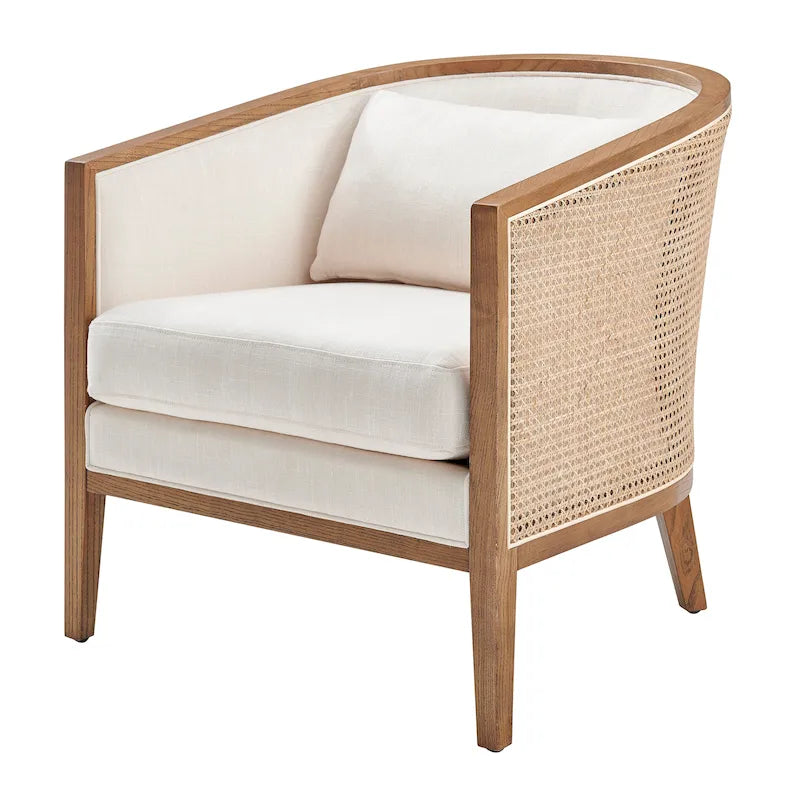 Poltrona d’accento Tillman in lino con rattan