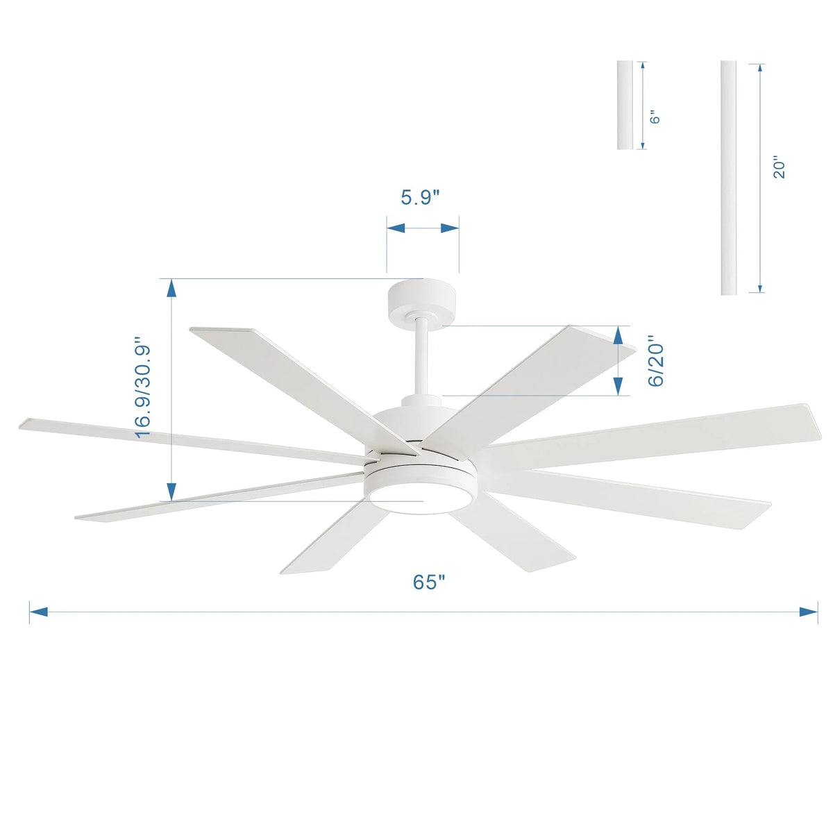 65 Inch 8-Blade Black LED Ceiling Fan with Light and Remote