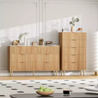 Weiß / Marmor und Holz, Kommode mit 5 Schubladen – geriffelte Front, für 1 Person