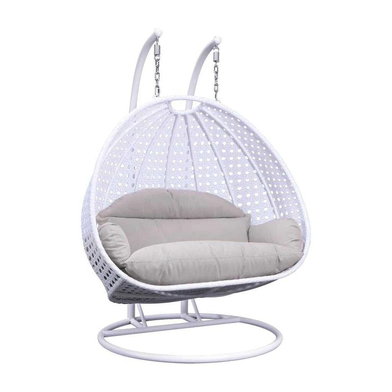 Poltrona sospesa a uovo LeisureMod per 2 persone con supporto - Altalena da patio in rattan intrecciato per esterni/interni, chaise longue con cuscini