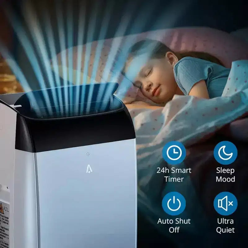 GustoWave-airconditioner van 14000 BTU met afstandsbediening, draagbare airco voor kamers tot 750 vierkante voet, wit/zwart