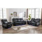 Elektrisch verstellbares Sofa mit kabellosem Ladegerät, Leselicht, LED-Beleuchtung für das Wohnzimmer, Kunstleder, AC-/USB-Anschluss, Getränkehalter, Schwarz