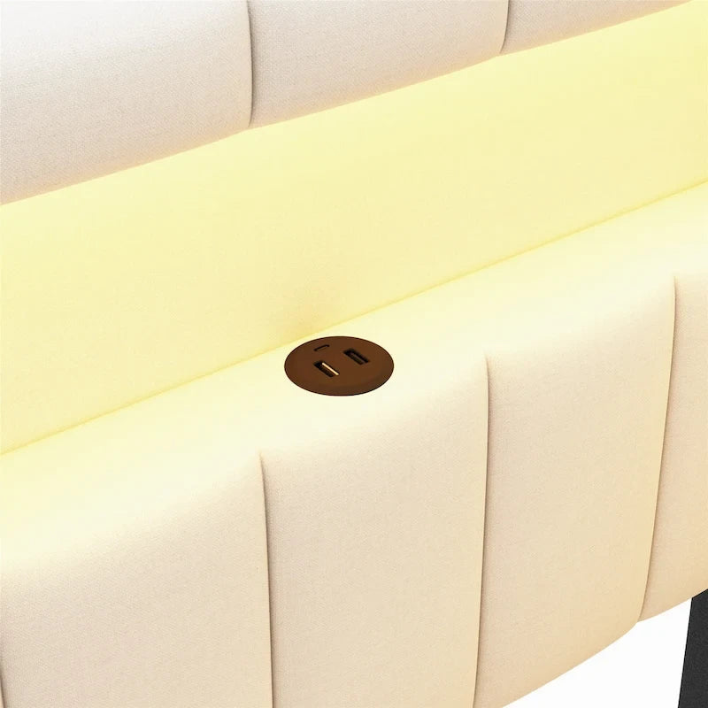 Gestoffeerd platformbed met USB-poorten en ledverlichting - bedframe voor tweepersoonsbed/twin-size met 2 opberglades - moderne slaapkamer