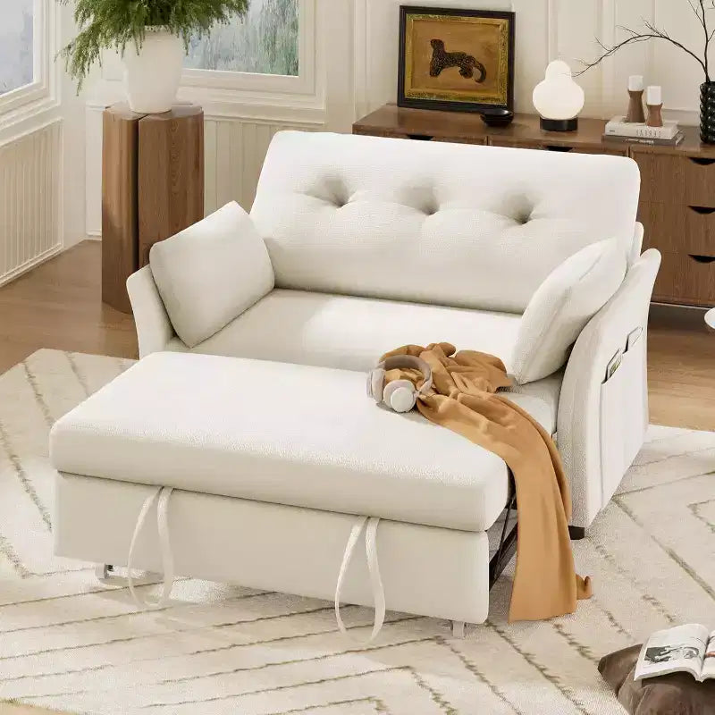 Divano letto trasformabile 3-in-1 Dyonery, divano letto estraibile con tasca laterale e schienale regolabile, montaggio senza attrezzi, divanetto pieghevole