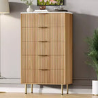 Weiß / Marmor und Holz, Kommode mit 5 Schubladen – geriffelte Front, für 1 Person