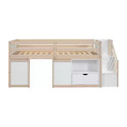 94.6L x 42.3W niski krevet na kat za jednu osobu od punog drva sa stepenicama, ladicom i policom, moderan i čist dizajn
