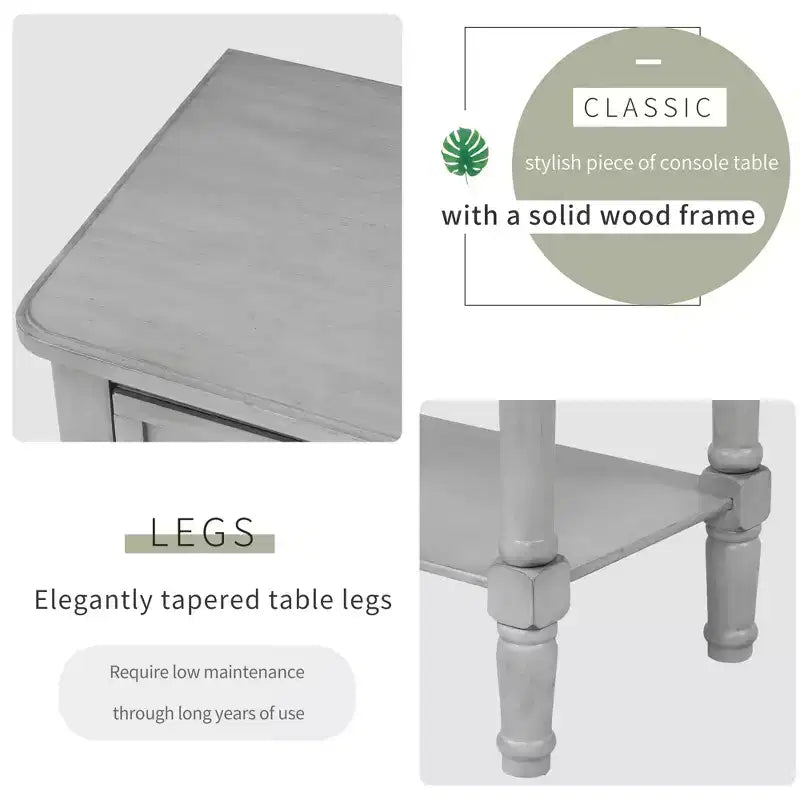 Тясна конзолна маса 23.7in с 3 чекмеджета и рафт, маса за диван за малки пространства, антре или всекидневна