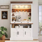 72 Tall Farmhouse Style Coffee Bar Cabinet with LED Lights, Kitchen Buffet Featuring Doors and Drawer, Adjustable Shelves, Spacious Storage