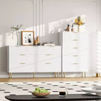 Weiß / Marmor und Holz, Kommode mit 5 Schubladen – geriffelte Front, für 1 Person