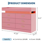 Modern TV Stand with 6 Drawers & LED Lights, Floating Countertop Coffee Bar for Living Room Entertainment Center