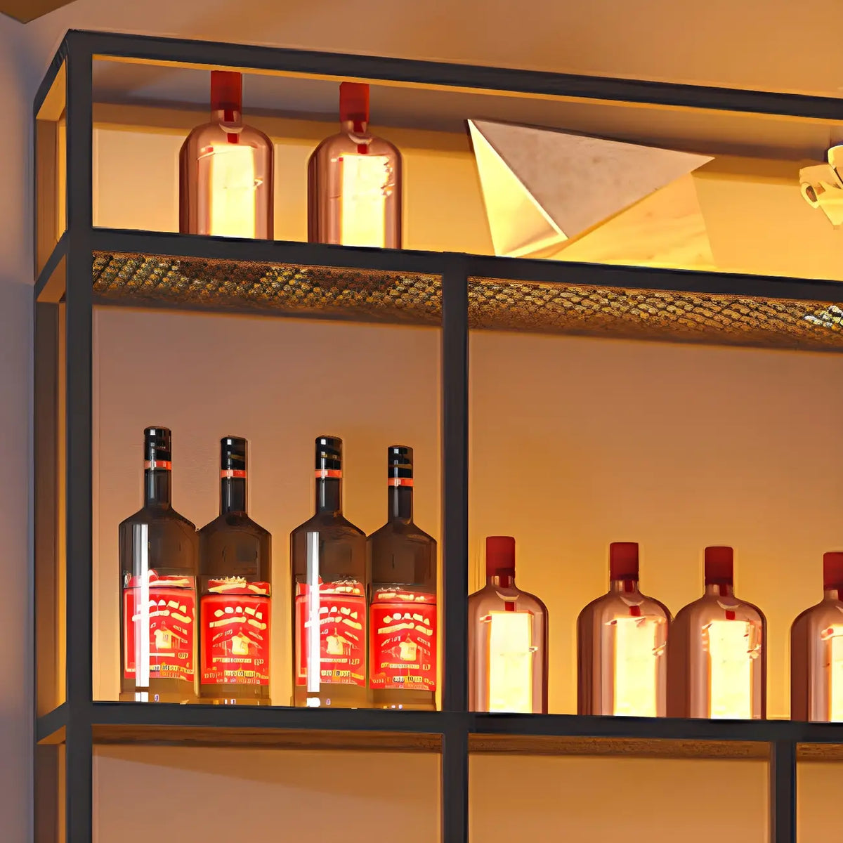 Rectangular Black Metal Wall-Mounted Wine Bottle Rack