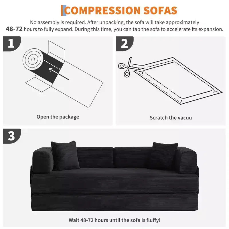 Divano letto, materasso pieghevole 5 in 1 da 78,8, divano/‌love seat, struttura in acciaio a forma fissa, velluto a coste con cuscini