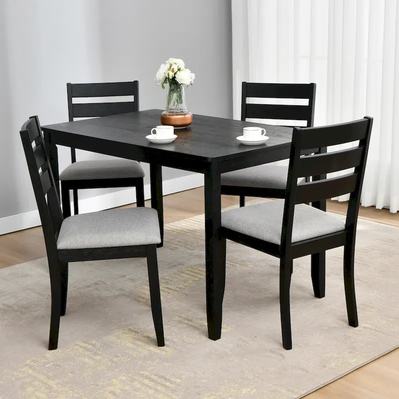 Set da pranzo composto da 5 pezzi in legno massello, 47 L (1 tavolo + 4 sedie con schienale a doghe)