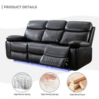 Elektrisch verstellbares Sofa mit kabellosem Ladegerät, Leselicht, LED-Beleuchtung für das Wohnzimmer, Kunstleder, AC-/USB-Anschluss, Getränkehalter, Schwarz
