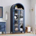 Tall Arched Storage Cabinet with Glass Doors, 5-Tier Display Bookcase with Adjustable Shelves for Kitchen or Living Room