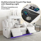 Elektrisch verstellbares Sofa mit kabellosem Ladegerät, Leselampe für das Wohnzimmer, Kunstleder, LED-Beleuchtung, AC-/USB-Anschluss und Getränkehalter, Schwarz