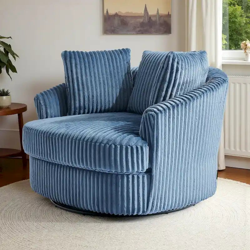 Extra grote 43 W pluche corduroy draaifauteuil met verzonken armleuningen en kuipvorm