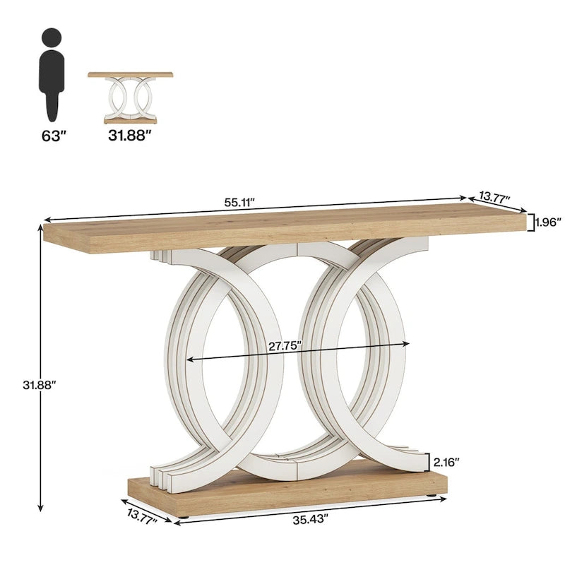 Vintage-Konsolentisch mit geometrischem Untergestell, hölzerner Flurtisch