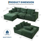 108 modernes Sofa, 3-Sitzer-Sofa in L-Form mit Polsterbezug und Kissen, Sofa mit tiefer Sitzfläche, keine Montage erforderlich
