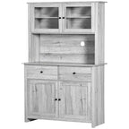 HOMCOM 63.5 Kitchen Buffet with Hutch, Pantry Storage Cabinet with 4 Shelves, Drawers, Framed Glass Doors, Open Microwave Countertop