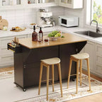 55 Mobile Island Table with Power Outlet & Drop Leaf, Kitchen Rolling Island Kitchen Island Cart with Trash Storage Cabinet for Kitchen