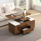 Multifunktionaler moderner Couchtisch mit Liftplatte, verborgenem Stauraum, 4 Hockern und Rollen – perfekt für moderne Wohnbereiche