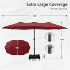 MAISON ARTS dubbele parasol voor terras, 15 ft, extra groot, tweepersoons, inclusief voet