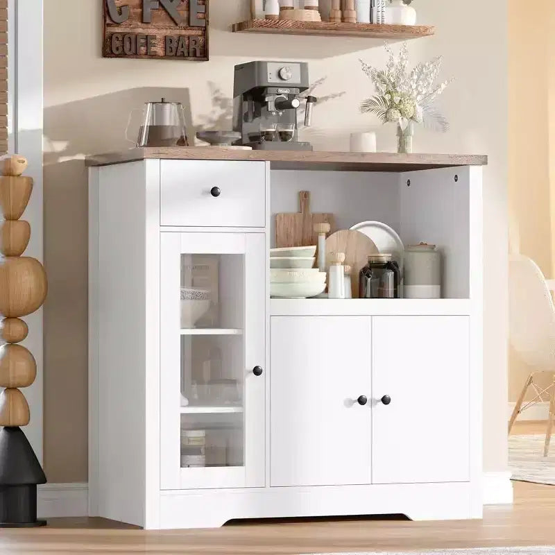 Mobile da cucina per microonde con contenitore, 3 ante, 1 cassetto e ripiani regolabili, mobile dispensa