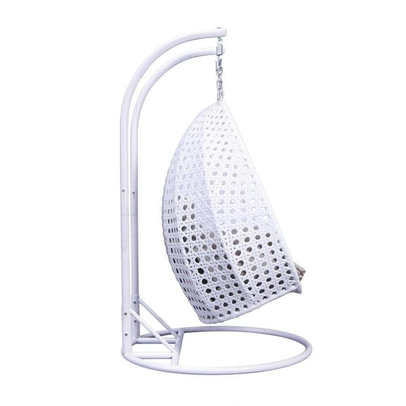 Poltrona sospesa a uovo LeisureMod per 2 persone con supporto - Altalena da patio in rattan intrecciato per esterni/interni, chaise longue con cuscini