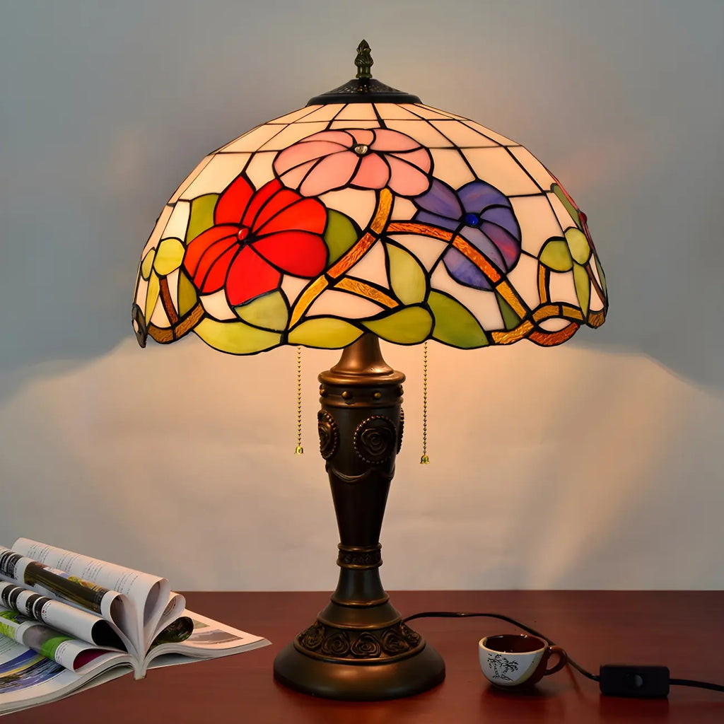 HomeyFad Vintage-Tischlampe mit 2 Leuchten, Edelstahlsockel und gläsernem Kuppelschirm