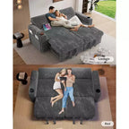 Dyonery 91 Eckschlafsofa mit ausziehbarem Bett, verstellbarer Rückenlehne, zwei ausziehbaren Betten, USB-Anschlüssen und Getränkehaltern, weicher Cordbezug