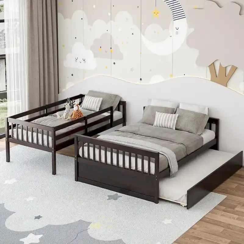 Gymax Etagenbett Twin über Full mit ausziehbarem Twin-Bett, umwandelbare Plattform