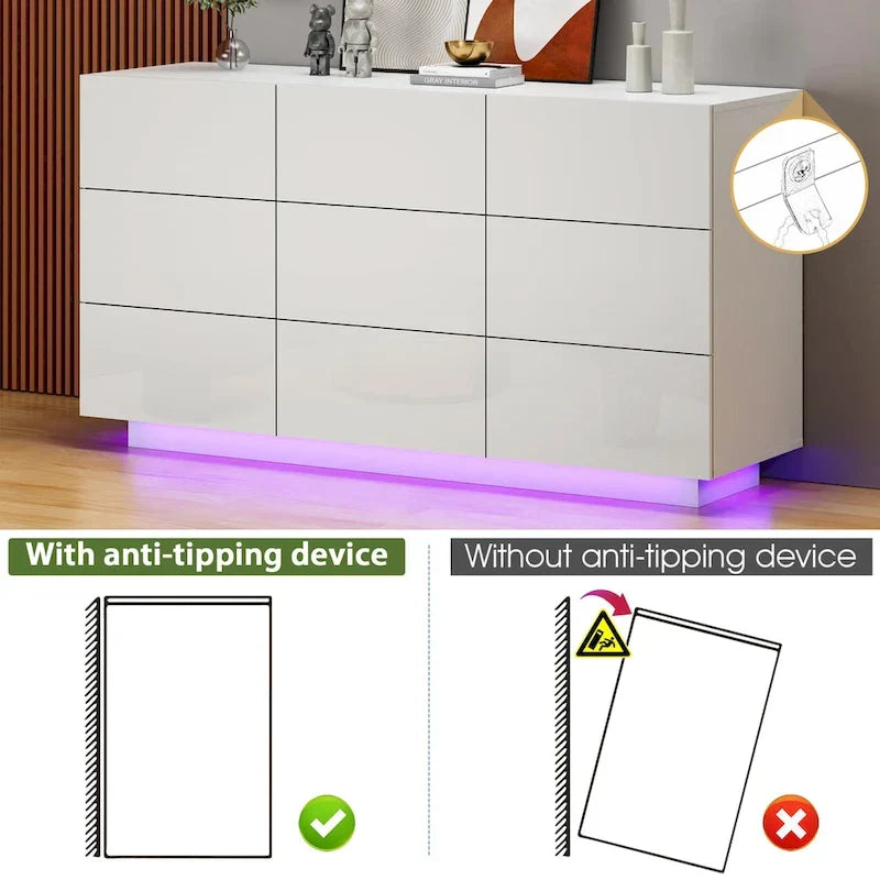 Cassettiera a 9 cassetti, mobile contenitore e organizzatore per camera da letto con luce