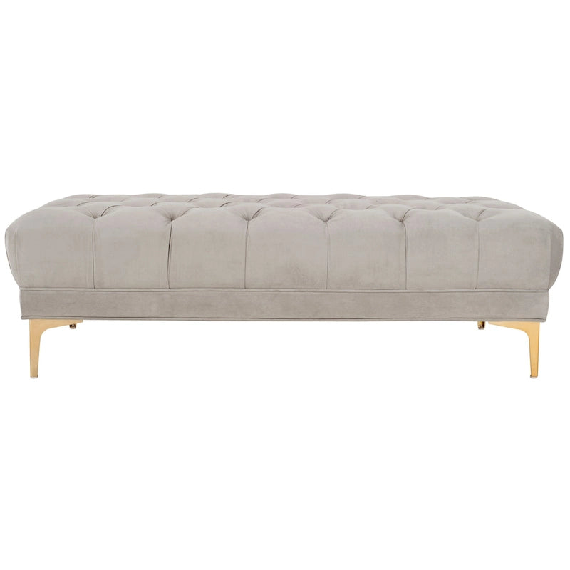Panca Rettangolare Trapuntata in Velluto Grigio/Blu Scuro con Gambe in Ottone, 2 Posti